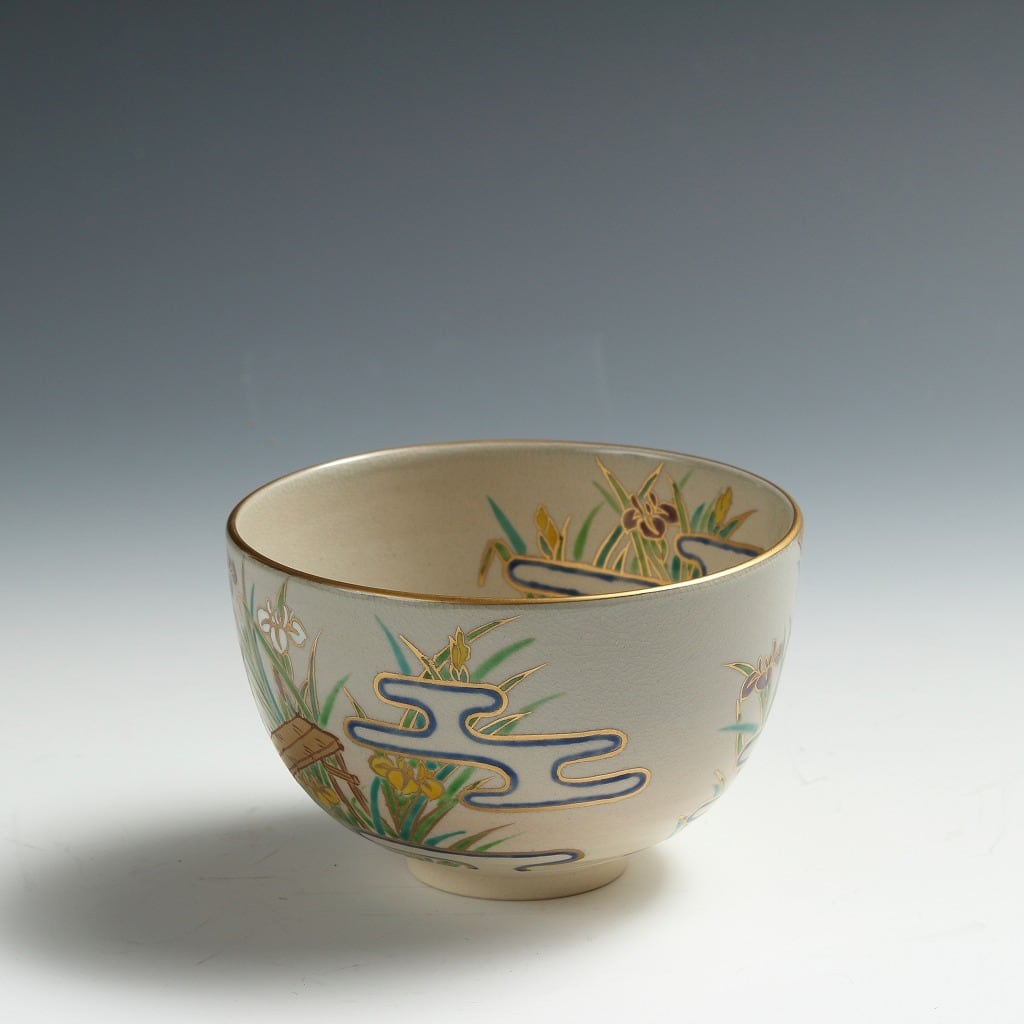 桃山窯 手塚玉堂 ｜TEDUKA Gyokudo 清水焼 色絵八橋絵 茶碗 共箱