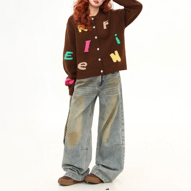 アルファベットポップデザインカーディガン R00934