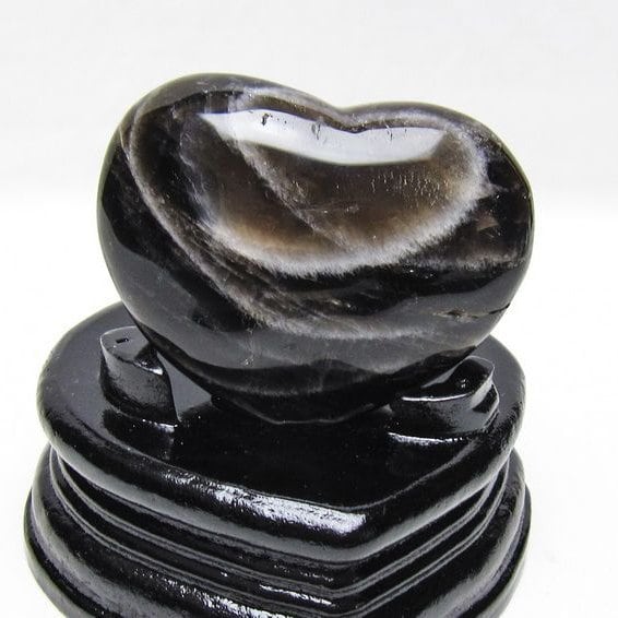 モリオン 置物 ハート 黒水晶 一点物 台座付属 145-2093