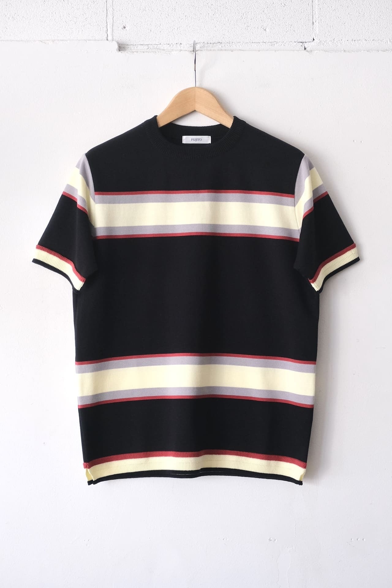 FUJITO Border Knit T-Shirt Black Border,Beige Border