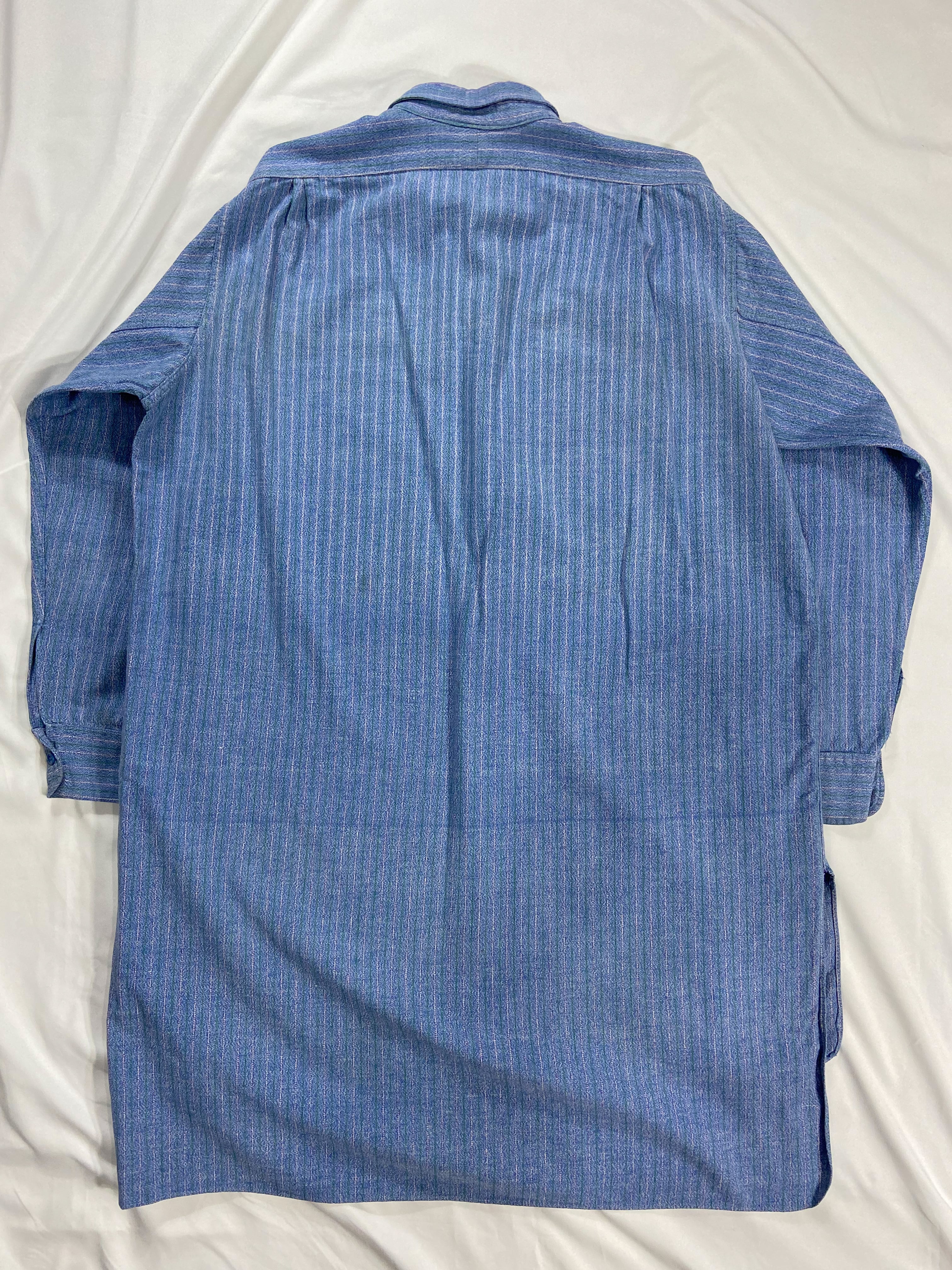 1950s】French Vintage Blue Striped Cotton Grandpa/Pullover