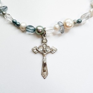 Czech beads and Pearl Cross Necklace