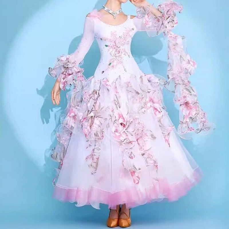 フローラルプリント フレアスリーブデザイン ドレスds0176