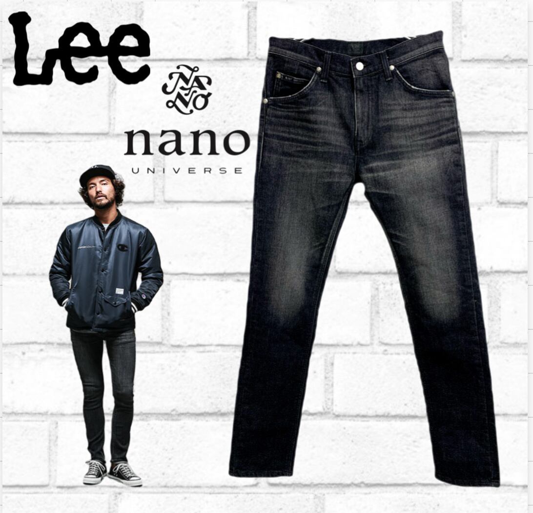 【LEE × NANO UNIVERSE】リー × ナノユニバース別注 ストレッチ スキニー デニム パンツ XS ブラックメンズ 日本製 美品 試着のみ タグ付 nano universe 別注 Lee 裏起毛 ストレッチ スキニー デニム ナノ