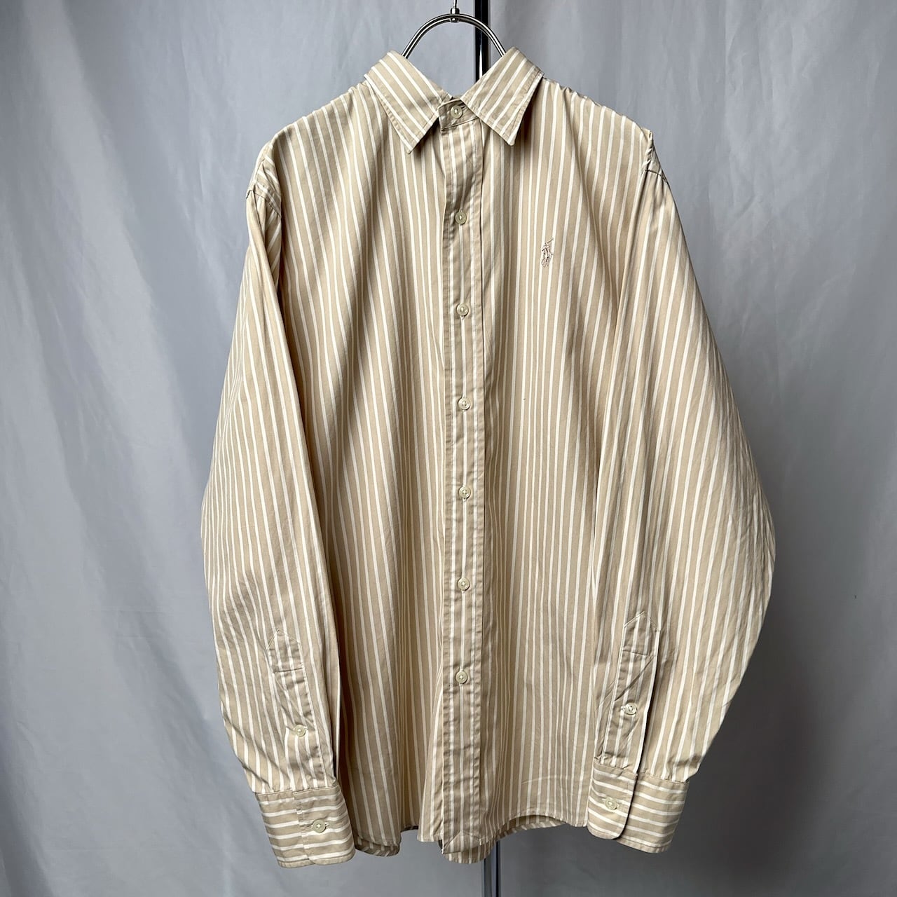 Ralph Lauren ラルフローレン ストライプ 長袖 シャツ ベージュ 古着