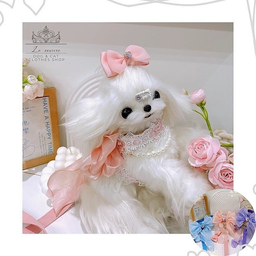 予約【№B03680】首元レース&パール バタフライフェアリー ハーネスリードセット