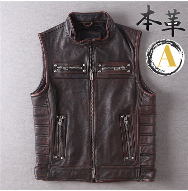 レザーベスト メンズ ベスト 本革 牛革 高級レザー ジレベスト