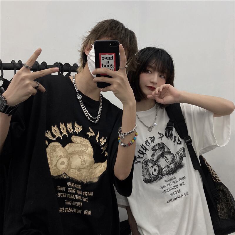 サマールーズスリーブシャツ スタイルカジュアルTシャツ ダークプリント柄ラウンドネック半袖 ハーフスリーブ かわいい 夏物 Oネック ケッペル81295011609