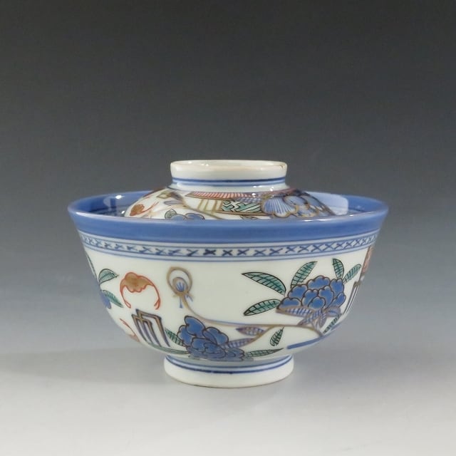 伊万里(江戸時代 1820年頃) 梅花染付見立て蓋碗 1客 140cc 明治伊万里