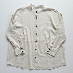French Linen Band Collar Shirt