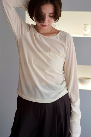 Sheer velours crew neck cut sew　シアーベロアクルーネックカットソー　Ivory