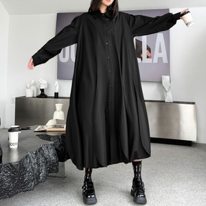 BLACK PETAL FLAP HEM LONG SHIRT DRESS 1color M-14989