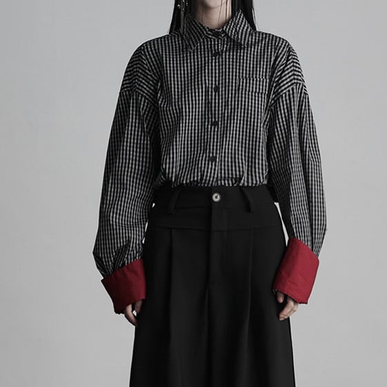 Colorblock gingham check shirt S224