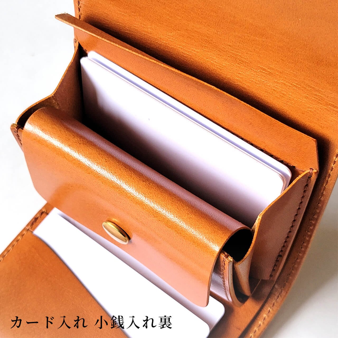ボタンミニ財布　キャメル(ヌメ)