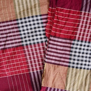 古布木綿格子模様布団皮解きジャパンヴィンテージファブリックテキスタイルリメイク素材 | japanese fabric cotton vintage checkered pattern futon cover unravel