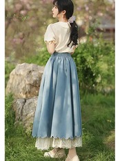 【0203】Retro Ribbon Lace Short Sleeve 2 Piece Set