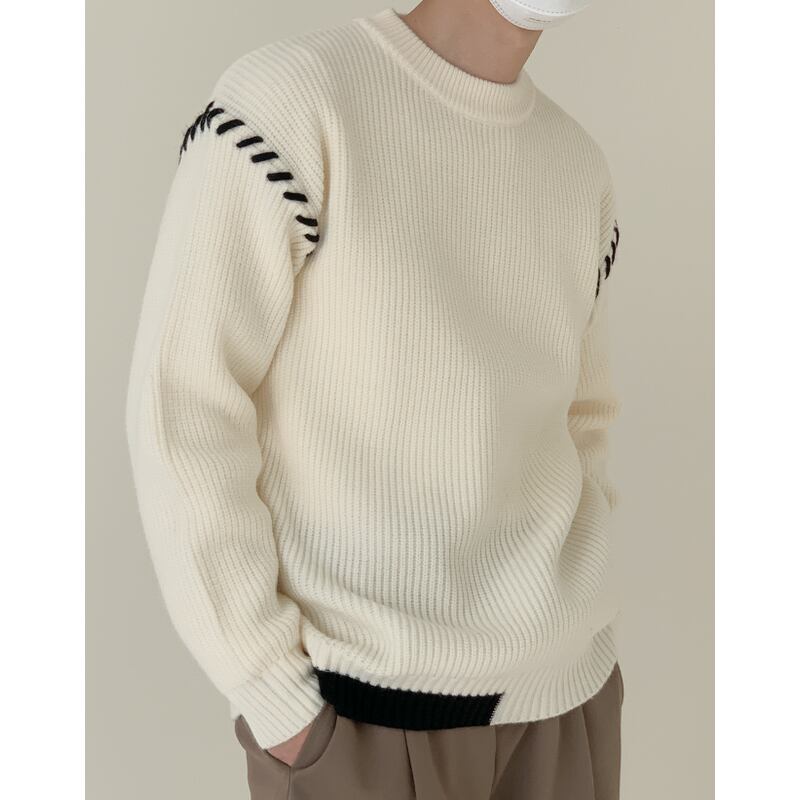 switching design long sleeve knit mr0148