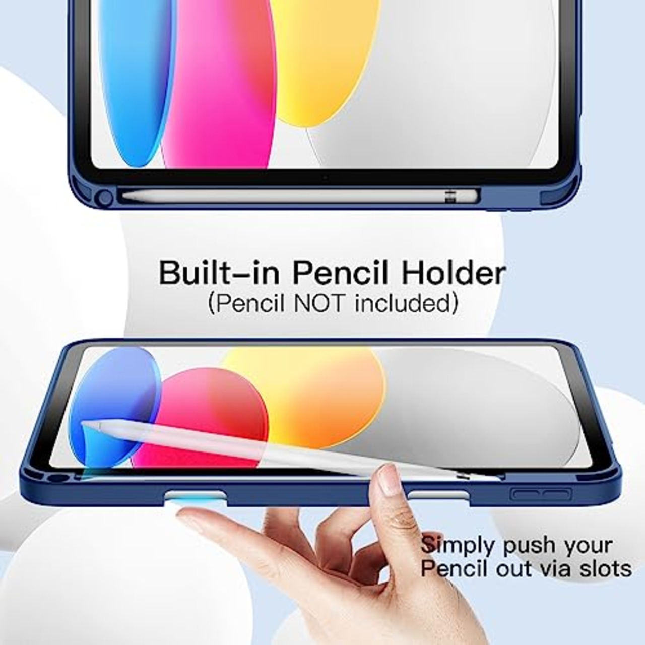 JETech iPad(A16)ケース 第11/10世代(2025/2022モデル)用Pencilホルダー付き 対応 ソフトTPUバック スリム保護カバー オートウェイクアップ/スリープ機能付き (紺)