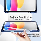 JETech iPad(A16)ケース 第11/10世代(2025/2022モデル)用Pencilホルダー付き 対応 ソフトTPUバック スリム保護カバー オートウェイクアップ/スリープ機能付き (紺)
