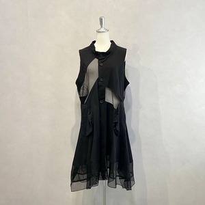 シースルー異素材切り替えロングベスト ベスト【mave】