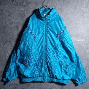 Turquoise Blue Paisley Motif Design Nylon Jacket