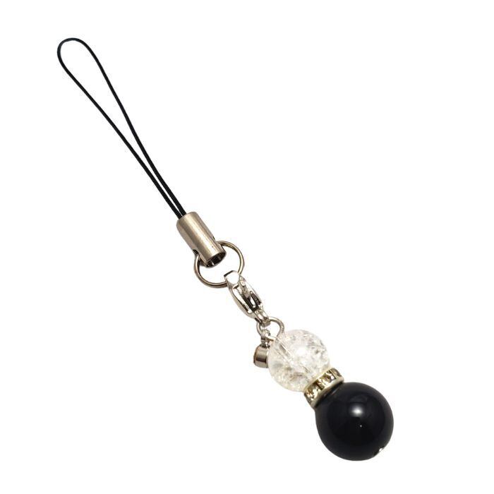 厄除け お守りストラップ オニキス レインボークォーツ 水晶 黒 パワーストーン ストラップ 天然石 携帯ストラップ 送料無料 スマホ ラッピング可 誕生日プレゼント ギフト チャーム