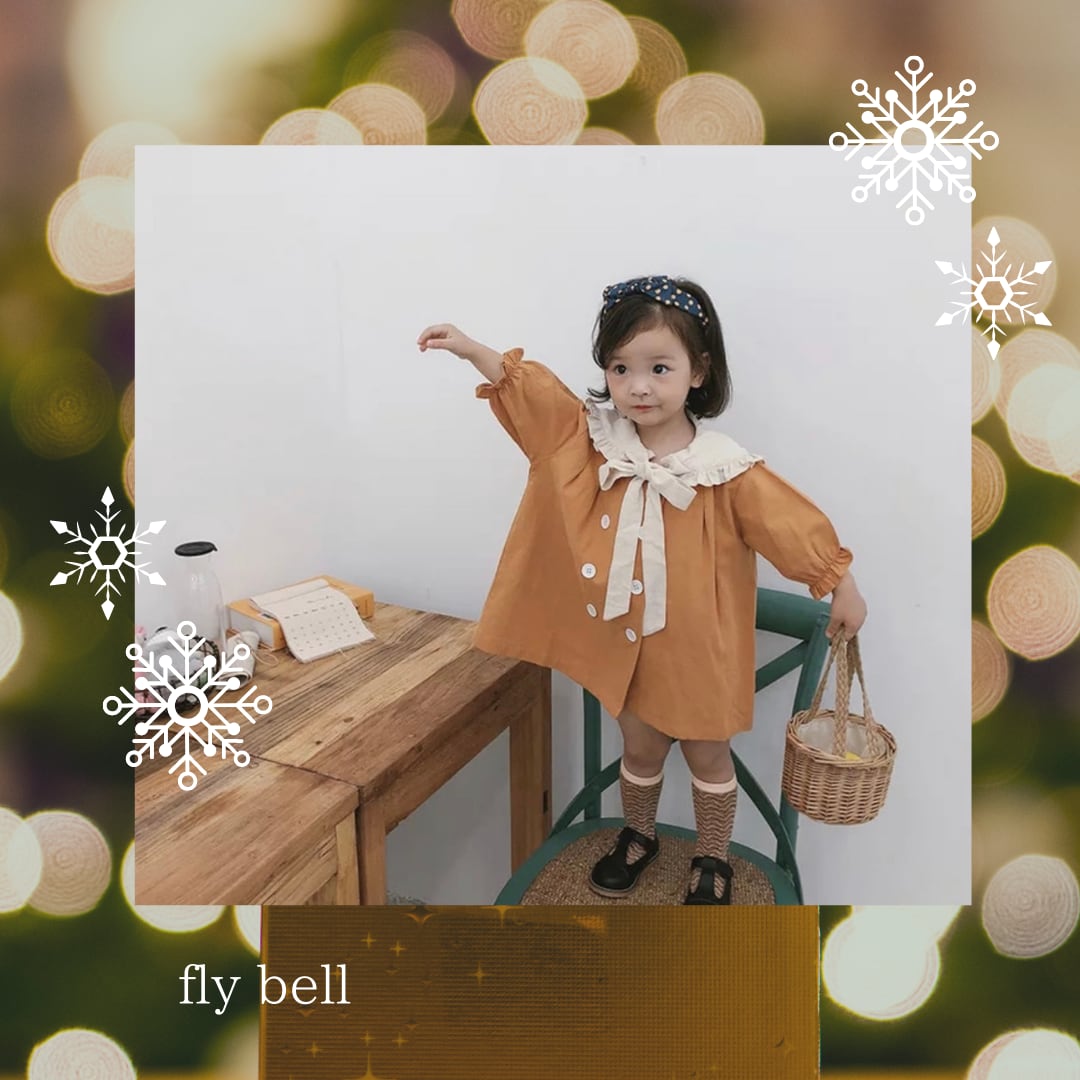 フリル襟ビックシルエットワンピース》》》》》》ワンピース リボン 海外子供服 韓国 女の子 キッズファッション ドレス ナチュラル プチプラ