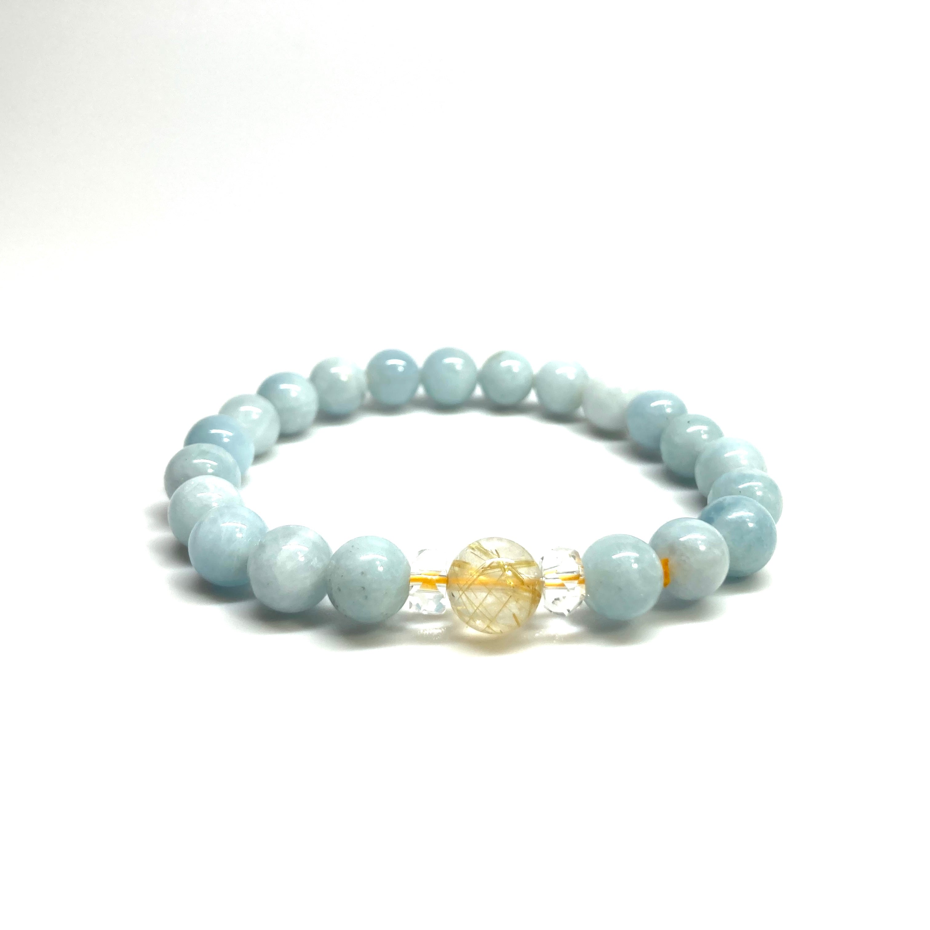 ルチルクォーツ&アクアマリン ブレスレット パワーストーン / メンズ