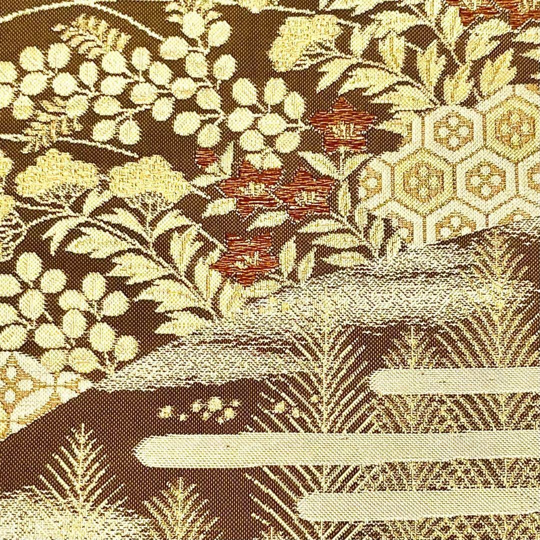 袋帯 花草模様 金銀糸 錆利休色 O-4065 | リユース着物わびさび 