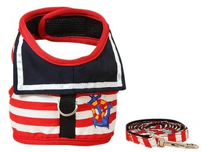 【人気】Smiti ペットウェア 犬用 ハーネス リード セット マリン ボーダー レッド M