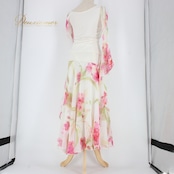 社交ダンス 衣装 スタンダード 上下セット ツーピース レッスンウェア パーティ衣装 ピンク系 ホワイト系 Create-Sun クリエイトサン 白 フラワー 花柄 ロングスリーブ 伸縮性 レディース サイズ M ピンク ホワイト グリーン ラインストーン セットアップ スカート トップス 結婚式 ダンスパーティー 演出用 ロマンティック フェミニン