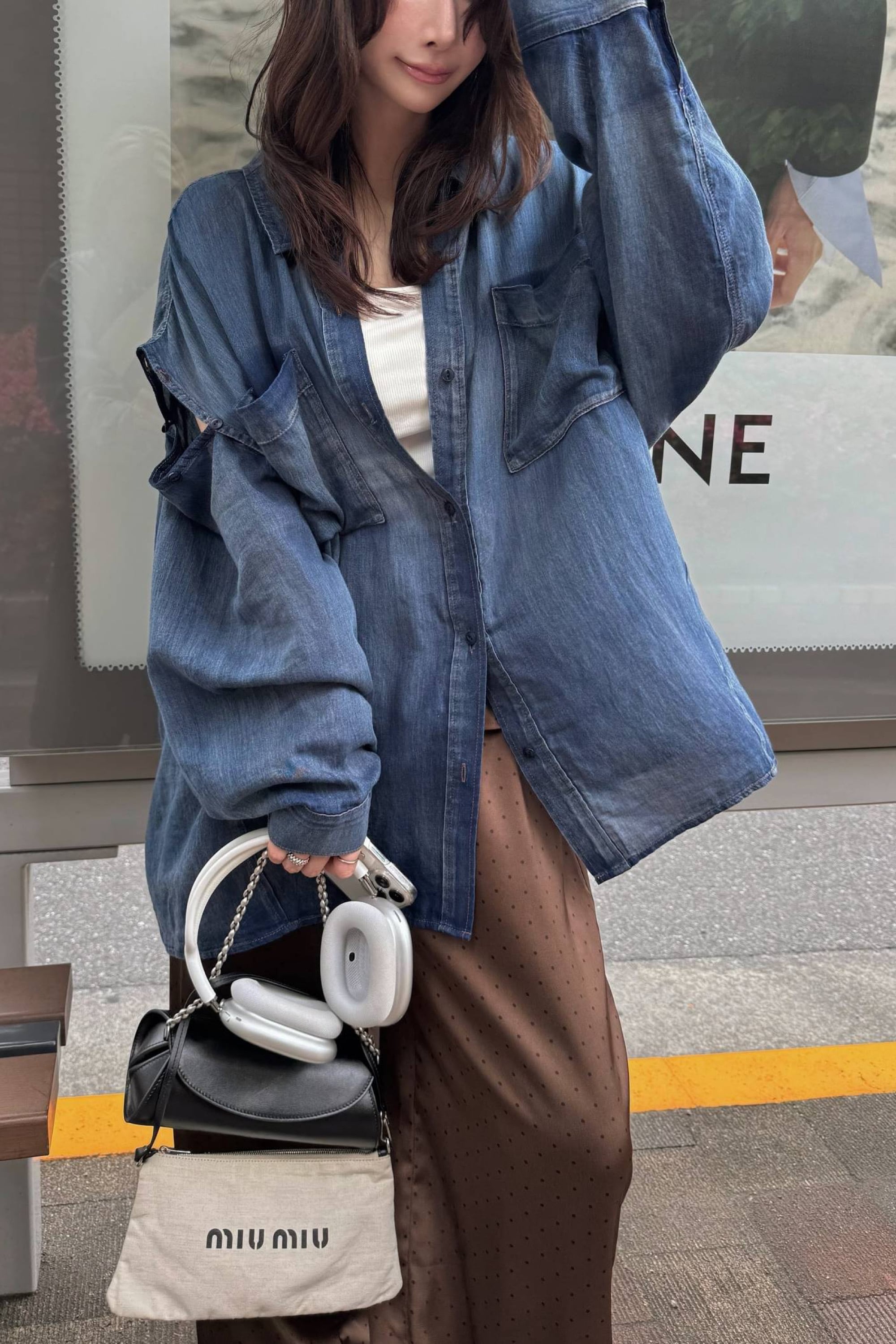 WILLFULLY indigo gauze open shoulder oversize SH インディゴガーゼ