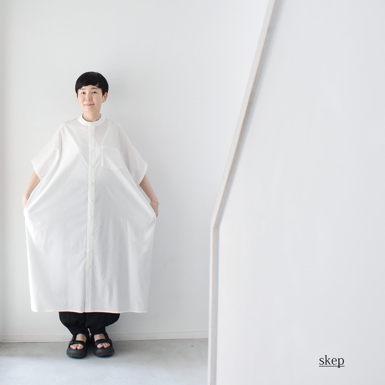コットン100％ 半袖シャツワンピース：白［OP03SHWT］ | skep-online shop