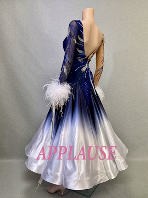 【新着】社交ダンス ドレス　スタンダード　モダンドレス　ネイビーグラデーション　M　ST-25-20　 デモ・競技用ドレス　発表会衣装　パーティドレス　ワンピース　舞台衣装