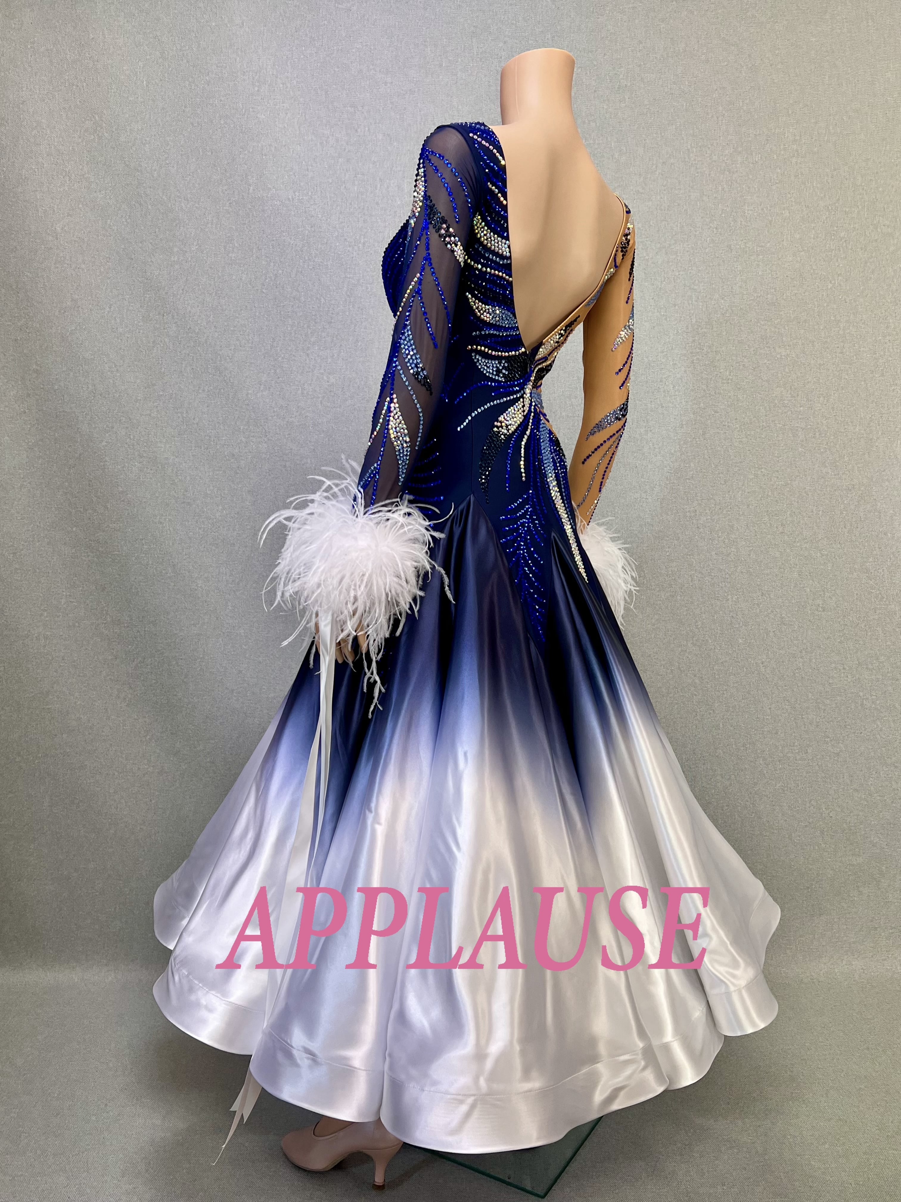 【新着】社交ダンス ドレス　スタンダード　モダンドレス　ネイビーグラデーション　M　ST-25-20　 デモ・競技用ドレス　発表会衣装　パーティドレス　ワンピース　舞台衣装