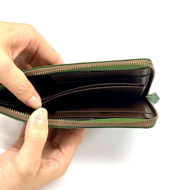 【SRK01SP】　1万円札が折らずに入る最少サイズの長財布「L字束入」　（グリーン系）