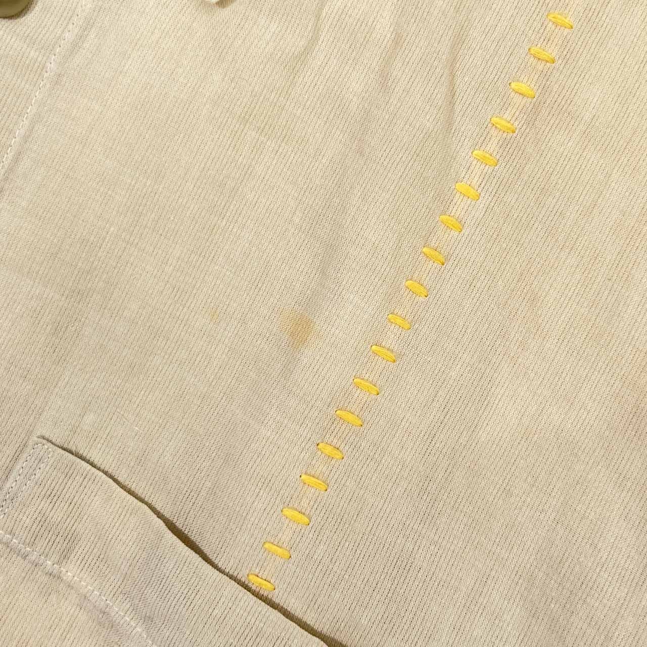 VAGIIE バジエ キャラ刺繍入り コットン&リネン ボタンダウン BD 半袖 シャツ 46 /ベージュ系/日本製