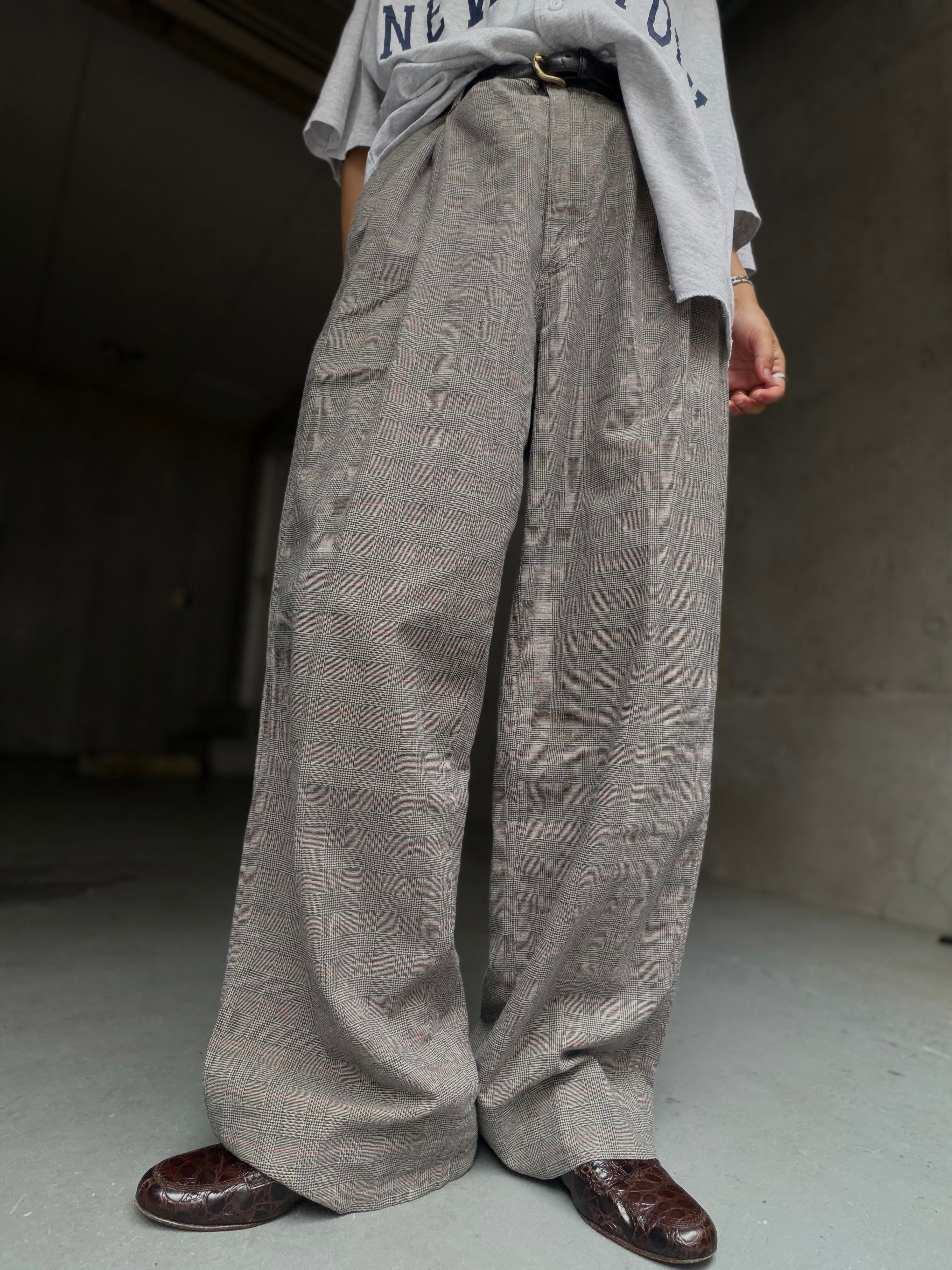 (PT1088)90’s Polo Ralph Lauren glen check two-tuck slacks made in USA