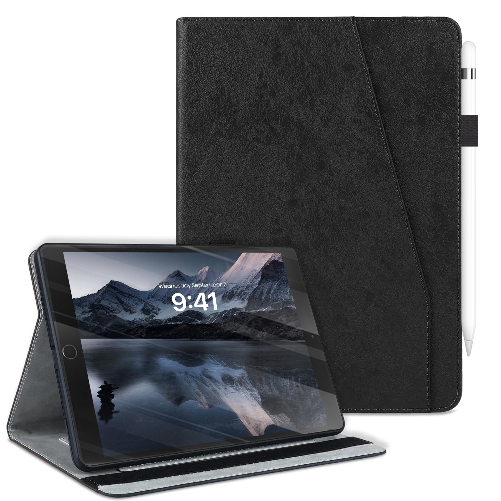 QANKISIS 対応 ipad 10.2 ケース 手帳型 ipad ケース 第7/8/9世代通用(2021/2020/2019モデル) 高級PUレザー カード収納&ペンホルダー付き 二段階角度調節 全面保護 衝撃吸収 防止防傷 落下防止 10.2インチ(ブラック)