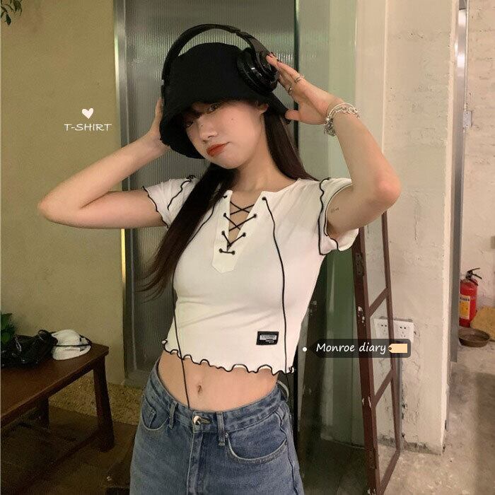 スタイルクロップトップ トップス ショートサマーTシャツ 大人ガーリー スウィート キュート カジュアル 夏物 モンロー94294678011