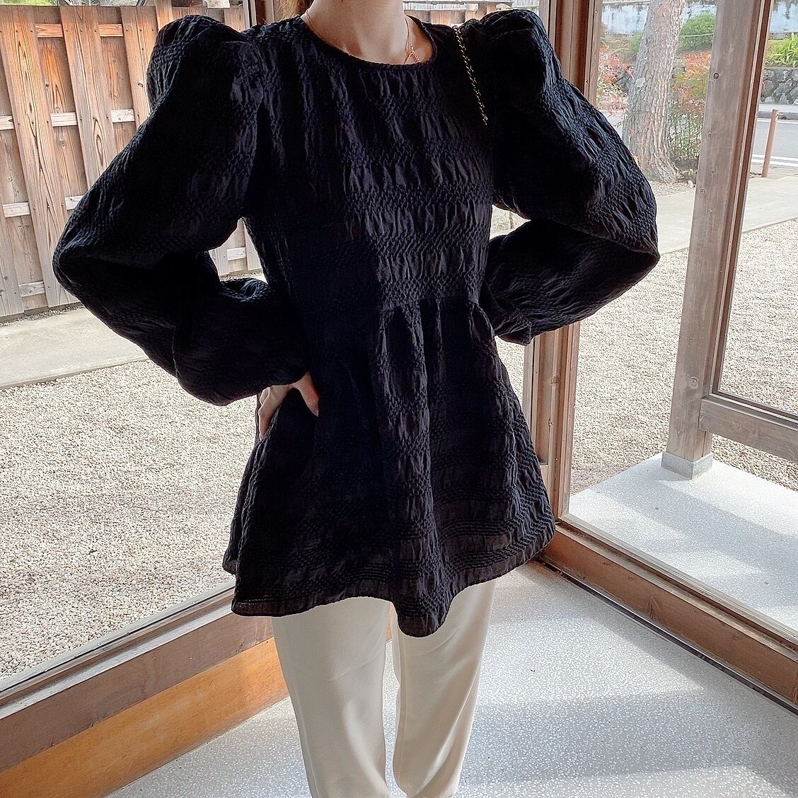 Sheer puff tunic / black (4月上旬頃発送予定)