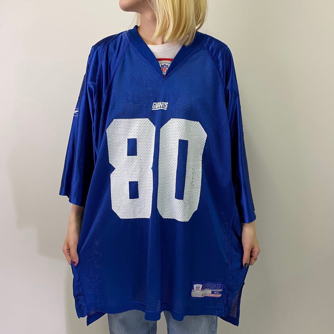 ビッグサイズ Reebok リーボック NFL ニューヨーク・ジャイアンツ ジェレミー・チャールズ・ショッキー フットボールシャツ メンズ3XL 古着  NEW YORK GIANTS レプリカユニフォーム アメフト メッシュ ブルー ...