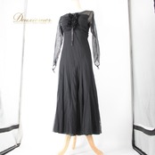 社交ダンス 衣装 スタンダード ドレス ワンピース レッスンウェア パーティドレス オールシーズン 無地 レース ブラック系 黒 レース 長袖 シック ファッション フォーマル ドレッシー エレガント ウエストゴム ストレッチ コスチューム デザイン 謝恩会 冬 春 秋 夏 パーティ用 フリル ラインストーン付き 清楚 高級感 軽量 美ライン おしゃれ 伸縮タイプ 体型カバー レディース