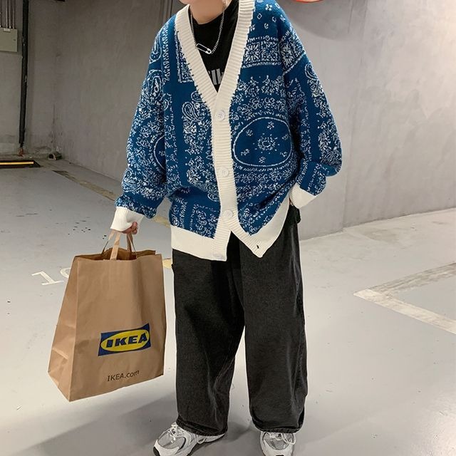 予約販売】カーディガン ニット メンズ アウター ペイズリー柄 