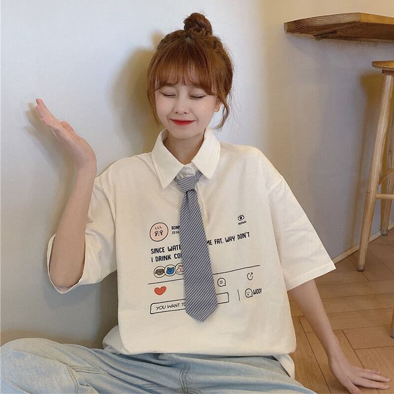 Tシャツ サマーカラープリントルーズトップス 夏物 萌量不足70863298054