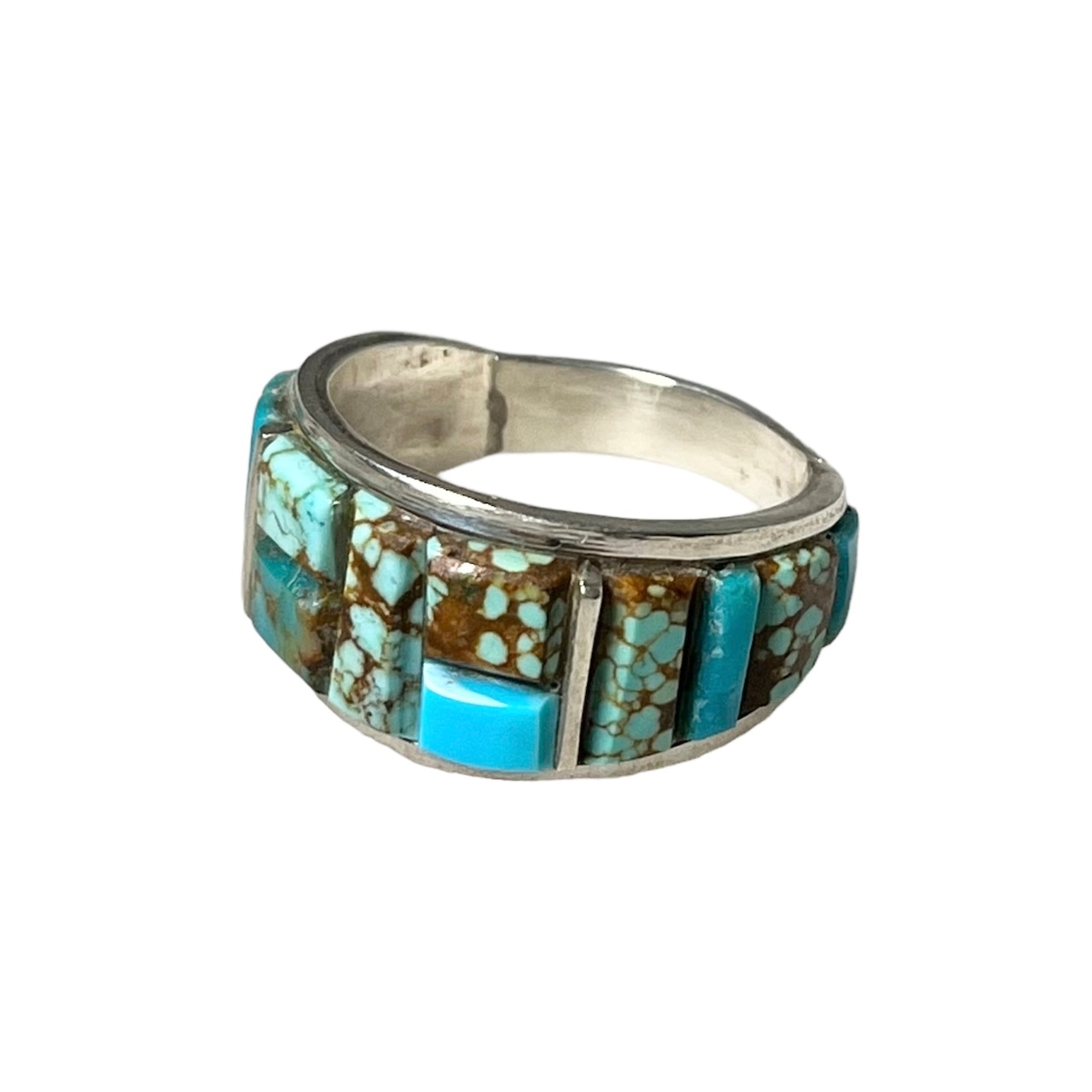 EDISON YAZZIE silver inlay ring set with turquoise