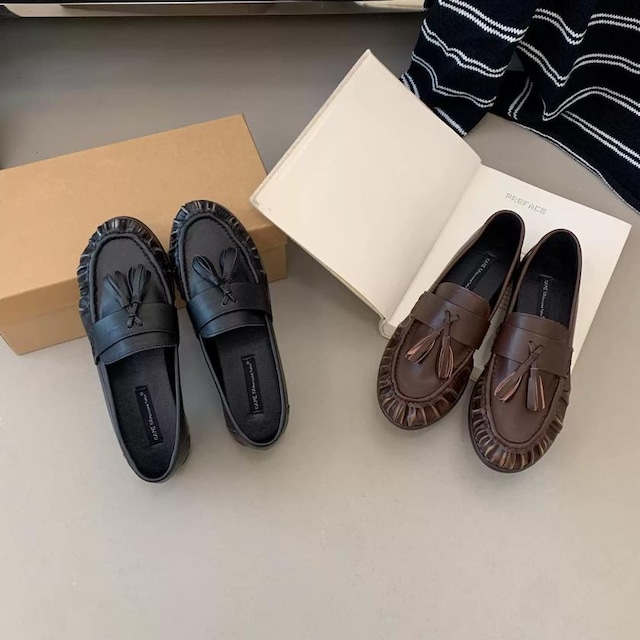 gathered-toe tassel loafers