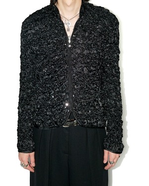Vintage spangle popcorn design zip up short jacket "BLACK"