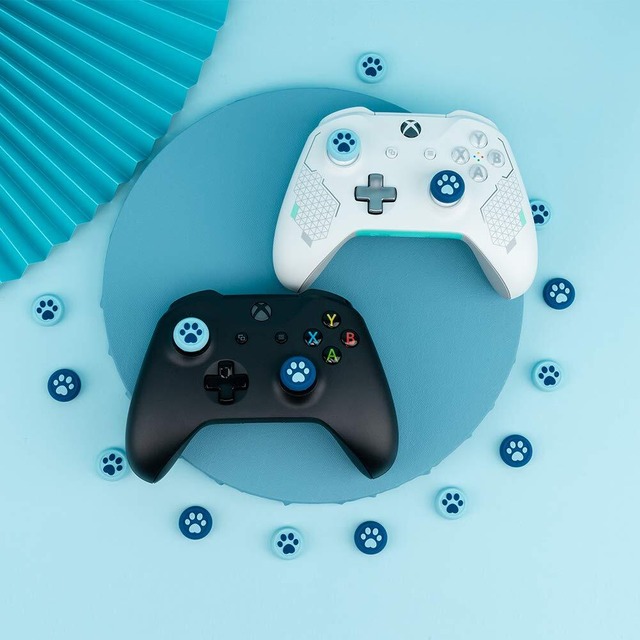 GeekShare PS4 /PS5/Switch Pro コントローラー コントローラー 保護カバー アシストキャップ 猫 肉球 かわいい (ピンクとブルー)