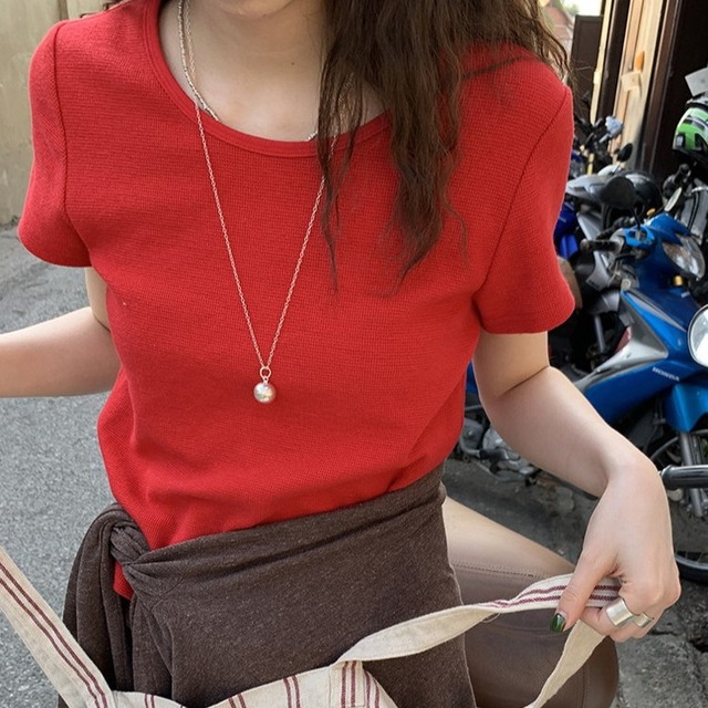 クルーネックコンパクトワッフルTee 3color [am03649]